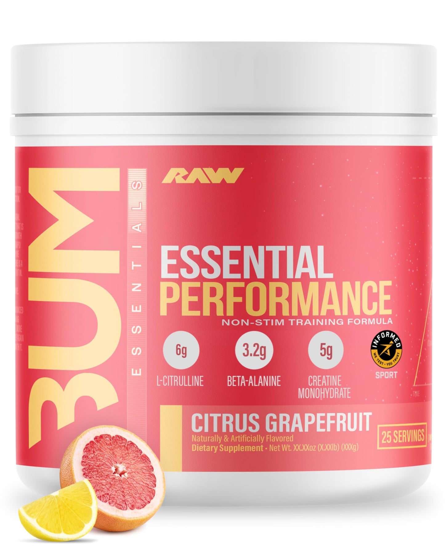 RAW Essential Performance Non-Stim Pre-Workout Powder - Preworkout for Endurance Strength & Focus Without Caffeine or Stimulants - Creatine Monohydrate, L-Citrulline & Beta Alanine - Blue Rathberry