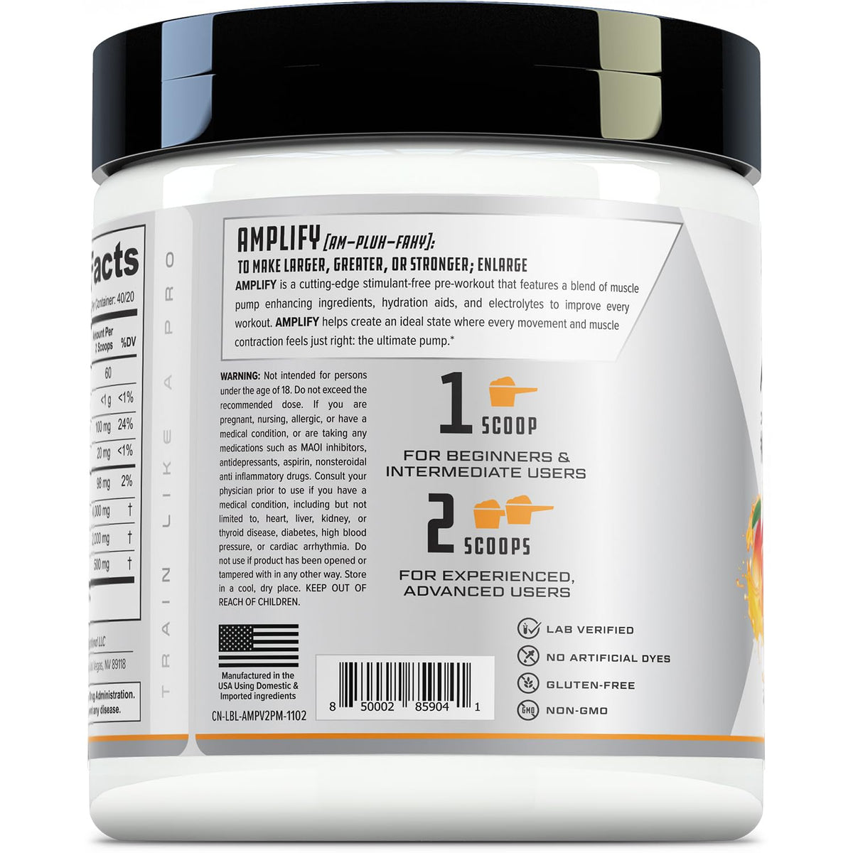 Cutler Nutrition Amplify 2.0 Caffeine Free Pre Workout for Men and Women Stimulant Free