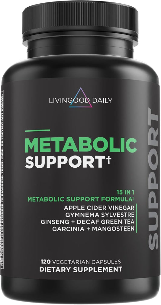 Livingood Daily Metabolism Booster for Women & Men, Metabolic Support (120 Vegetarian Capsules) - Metabolism Boost Supplement Supports Digestive & Heart Health - Non-GMO, Gluten-Free, & Vegan