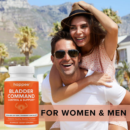 Happee Bladder Control Supplement for Women & Men - Pumpkin Seed Extract, Soy Germ, Saw Palmetto & Cranberry Blend - Bladder Support for Urinary Frequency, Leaks & Urgency - 60 Capsules