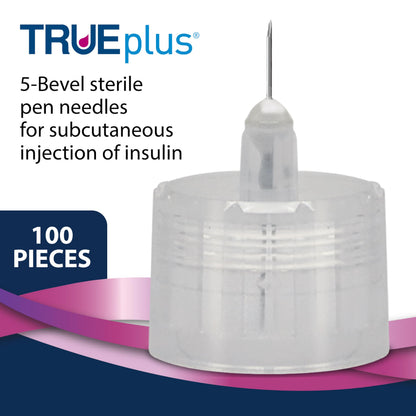 TRUEplus 5-Bevel Sterile Pen Needles, 32G x 4mm (5/32 Inch), 50 Count | For Use with Pen Injection Device, Single-Use Needles, Compatible Thread with Major Pen Devices, Silicone Coated