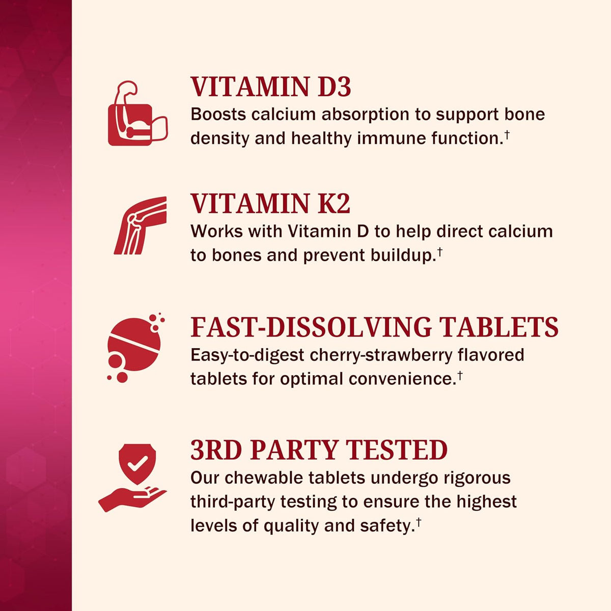 Bariatric D3 K2 Dissolvable Tablets - 90 Cherry-Strawberry Tablets
