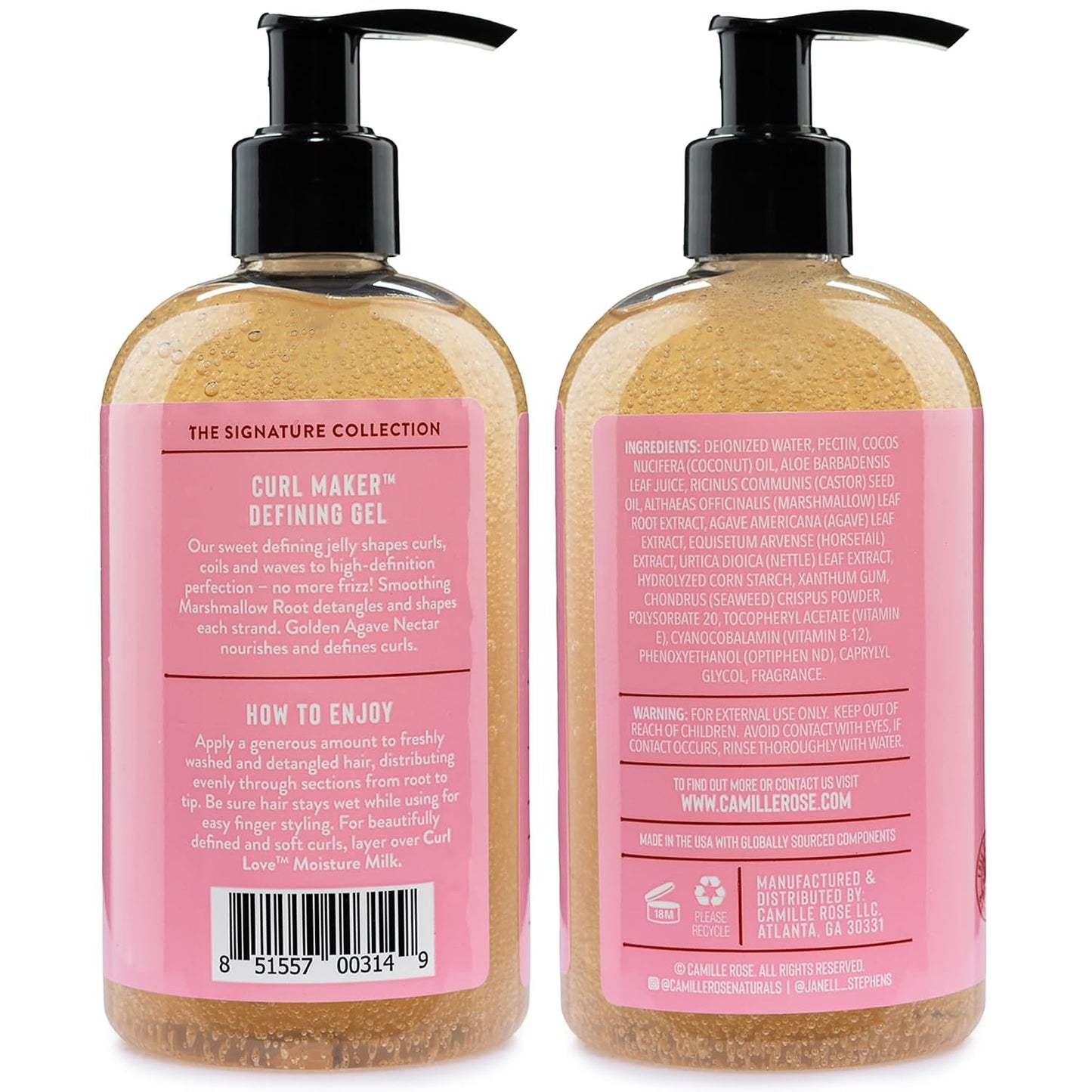 Camille Rose Curl Maker Defining Gel, Soft Hold – Textured, Curly Hair Moisture, Detangler, Frizz Control with Nourishing Botanicals, 12 Fl Oz