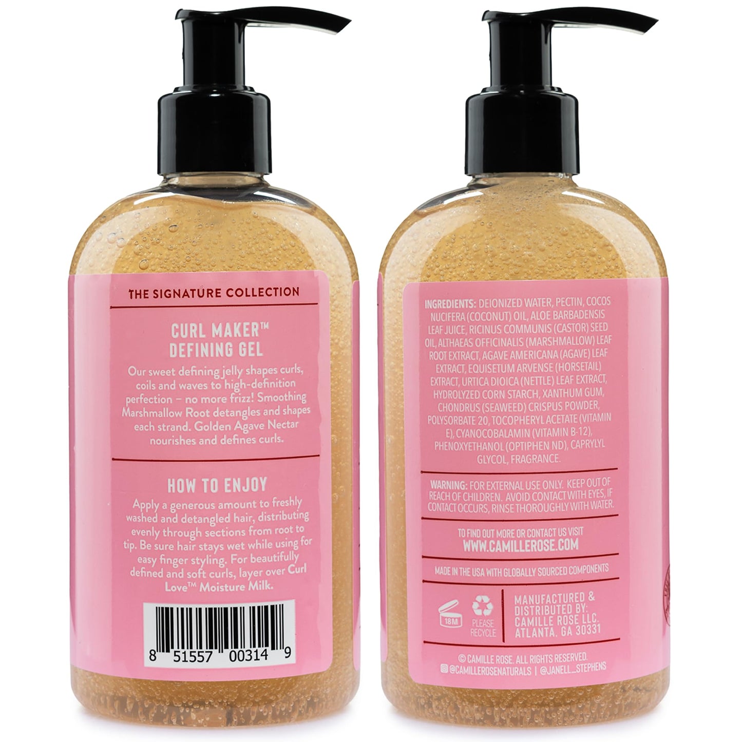 Camille Rose Curl Maker Defining Gel, Soft Hold – Textured, Curly Hair Moisture, Detangler, Frizz Control with Nourishing Botanicals, 12 Fl Oz