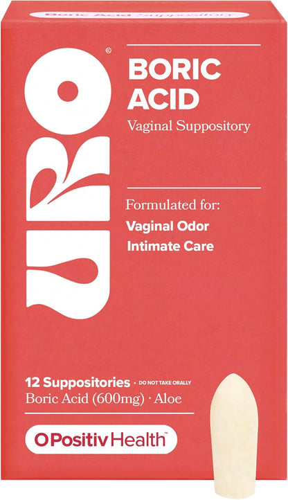 O Positiv URO Boric Acid Vaginal Suppository with Lactic Acid – 12 Ct