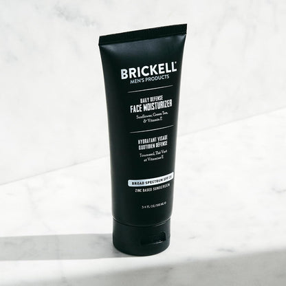 Brickell Men's Daily Defense SPF20 Face Moisturizer for Men, Moisturizing Mineral Sunscreen, Hydrates & Protects Skin Against Harmful UVA/B Rays, With Zinc, Green Tea, & Vitamin E, 3.4oz, Unscented