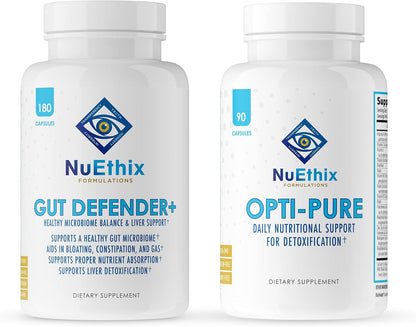 NuEthix Formulations Detoxification and Microbiome Balance Supplement Bundle of Opti-Pure, 30 Servings and Gut Defender+, 90 Servings