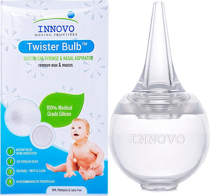 Innovo Hospital Grade Silicone Twister Bulb Baby Ear Syringe and Nasal Aspirator