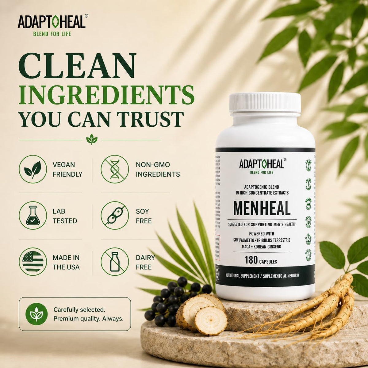 ADAPTOHEAL Menheal Prostate Support Saw Palmetto, Maca (180 Caps)