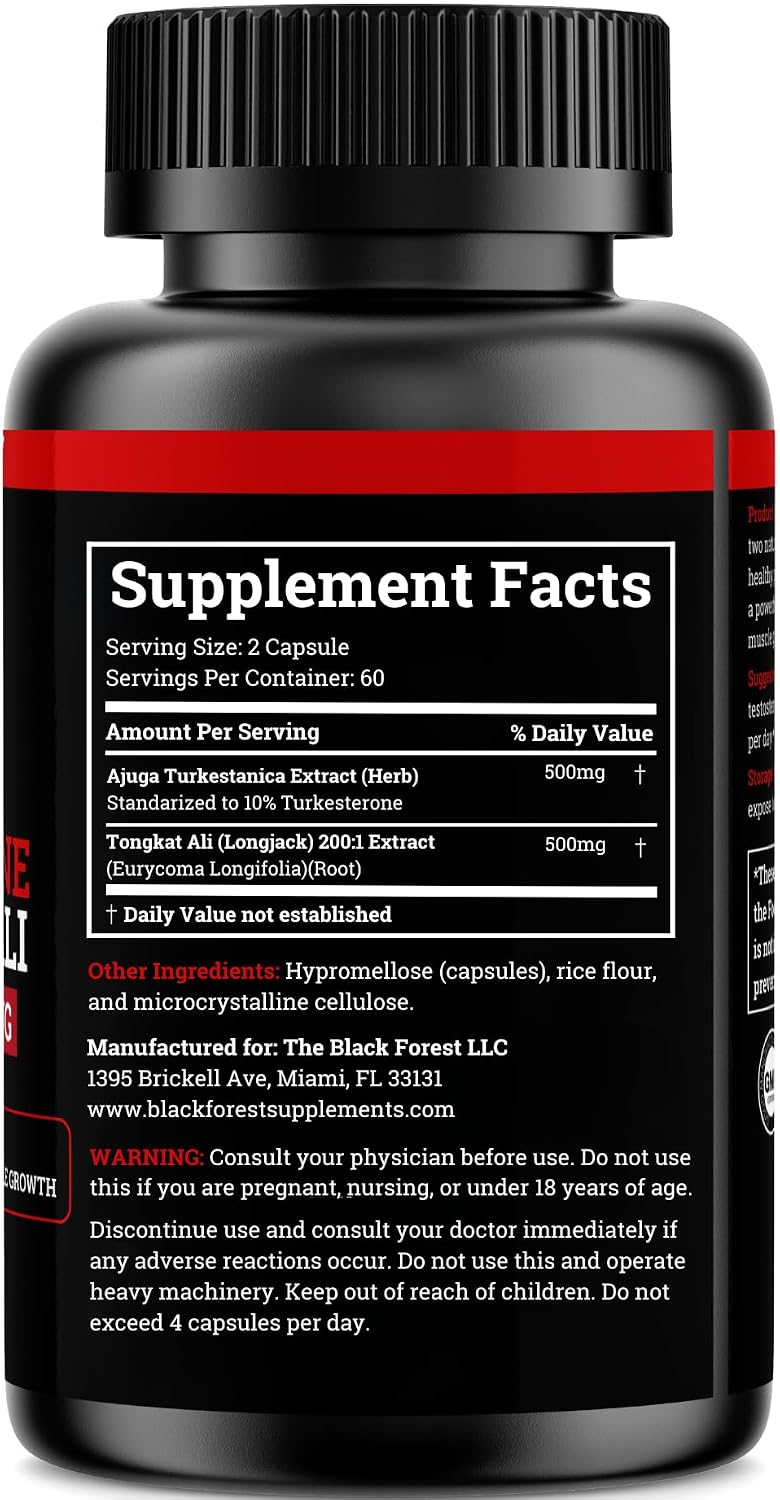 Black Forest Turkesterone Tongkat Ali Supplement 1000mg per Serving (Max Purity 95%) Turkesterone Supplement for Men (Tongkat Ali for Men Longjack 200:1) Similar to Tongkat Ali Fadogia Agrestis