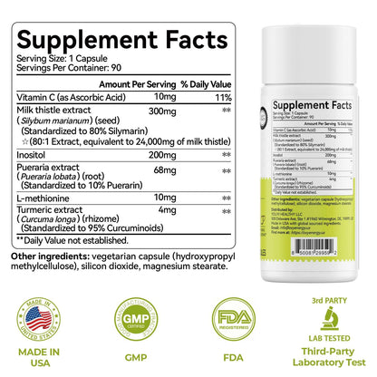 OxyEnergy Milk Thistle Liver Support Supplement, 80% Silymarin, Daily Supplement with Inositol, Turmeric & Vitamin C, Non-GMO, Gluten-Free, 90 Vegetarian Capsules