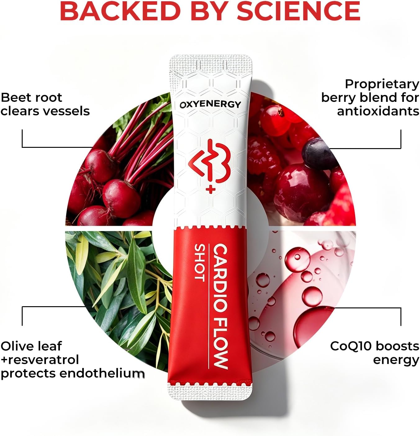 OxyEnergy Heart & Vascular & Blood Pressure Health Liquid Supplement | Nitric Oxide, Beet Root & CoQ10 & Olive & Resveratrol, Non-GMO, Natural Berry Flavor 21 Stick Packs
