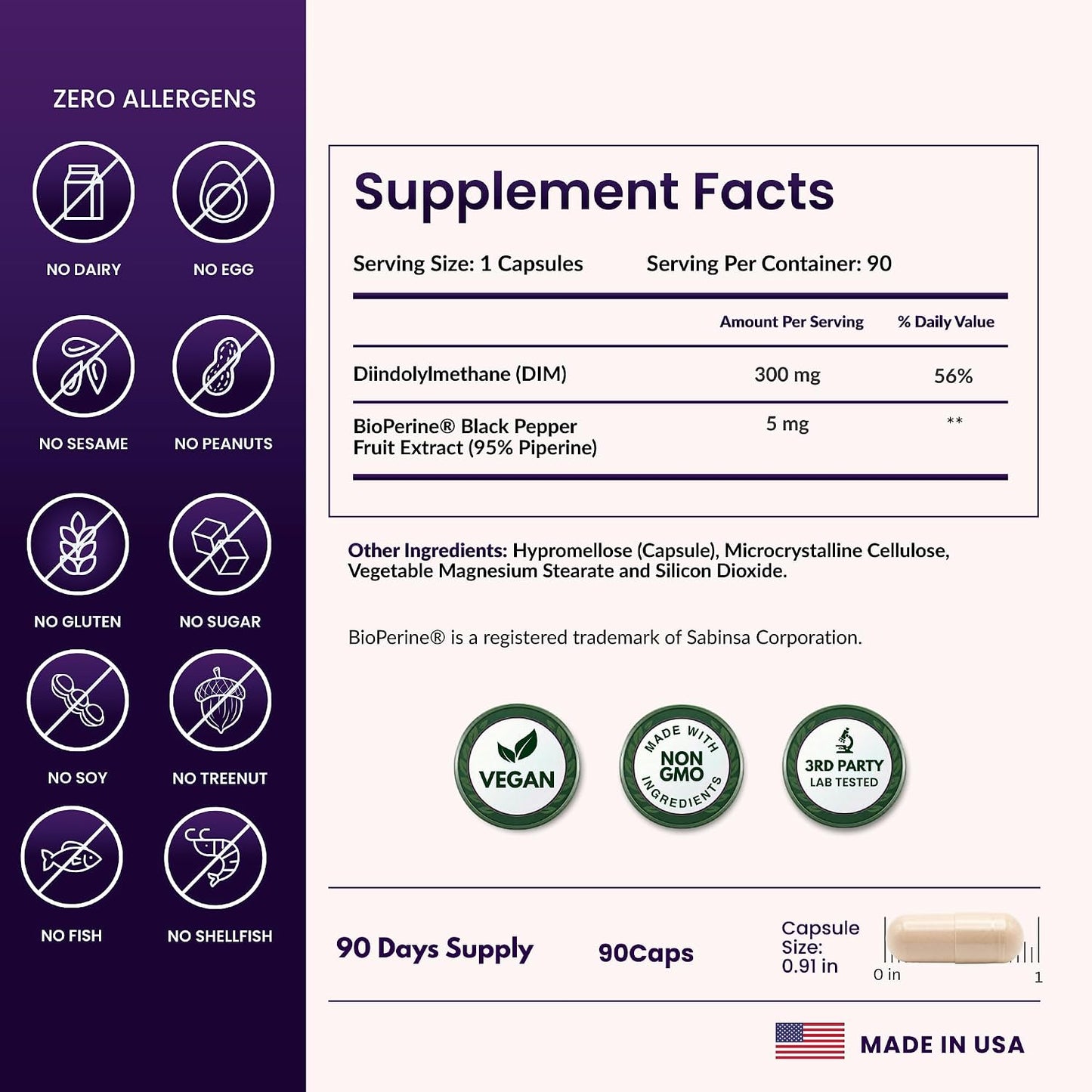 ForestLeaf DIM Supplement - 300mg DIM Estrogen Supplement for Women/Men - Diindolylmethane with BioPerine Black Pepper - Support for Detox, Metabolism, Hormone Balance & Menopause - 90 Caps