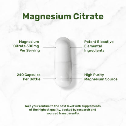 Deal Supplement Magnesium Citrate 500mg, 240 Capsules | One a Day, Easily Absorbed, Purified Trace Mineral – Non-GMO