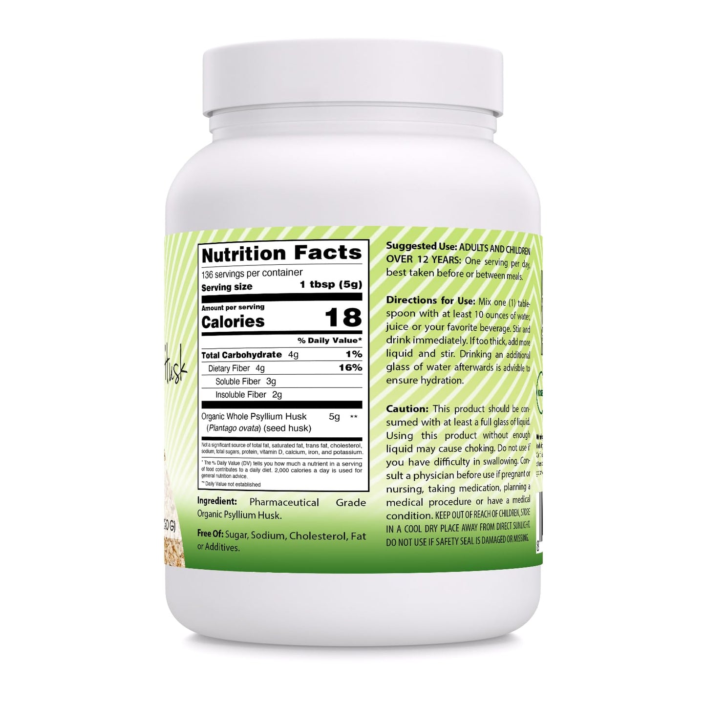 Amazing India USDA Organic Whole Psyllium Husk Powder Supplement | 5 Grams Per Serving | Non-GMO | Gluten Free | Made in USA (24 Oz | 1 Pack)