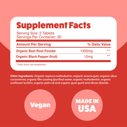 Organic Beet Root Powder Supplements (Tablets) by Feel Great Vitamin Co.| Beets Nitric Oxide Supplement | Red Beet Powder Support Healthy Circulation with Natural Nitrates for Natural Energy*