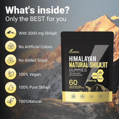 VivoNu Shilajit* Gummies,Pure Himalayan* micronutrient Supplement, Himalayan Premium Ingredient with Shilajit, Ashwagandha, Gokshura, Fulvic Acid & 85+ Trace Minerals I for Men & Women (4000MG/1 Bag)