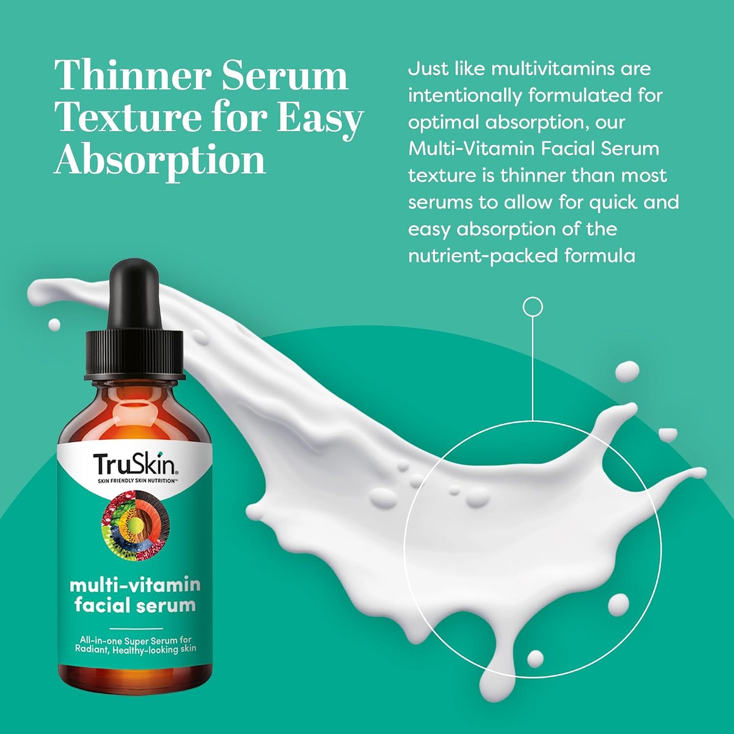 TruSkin Facial Serum with 11 Plant-Derived Vitamins & Minerals for Radiant, Healthy-Looking Skin - Powerful Antioxidants and Nourishing Vitamins for Skin Nutrition, 1 fl oz