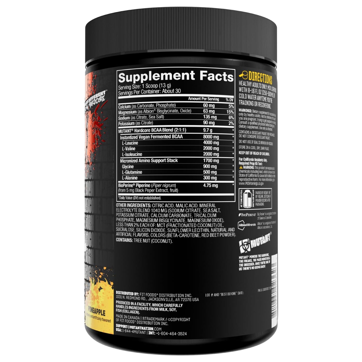 Mutant Hardcore BCAA - Pre, Intra or Post Workout – BCAA Next Level branched-Chain Amino Acids Supplement – Hydration + Recovery - 30 Serving - Blue Raspberry