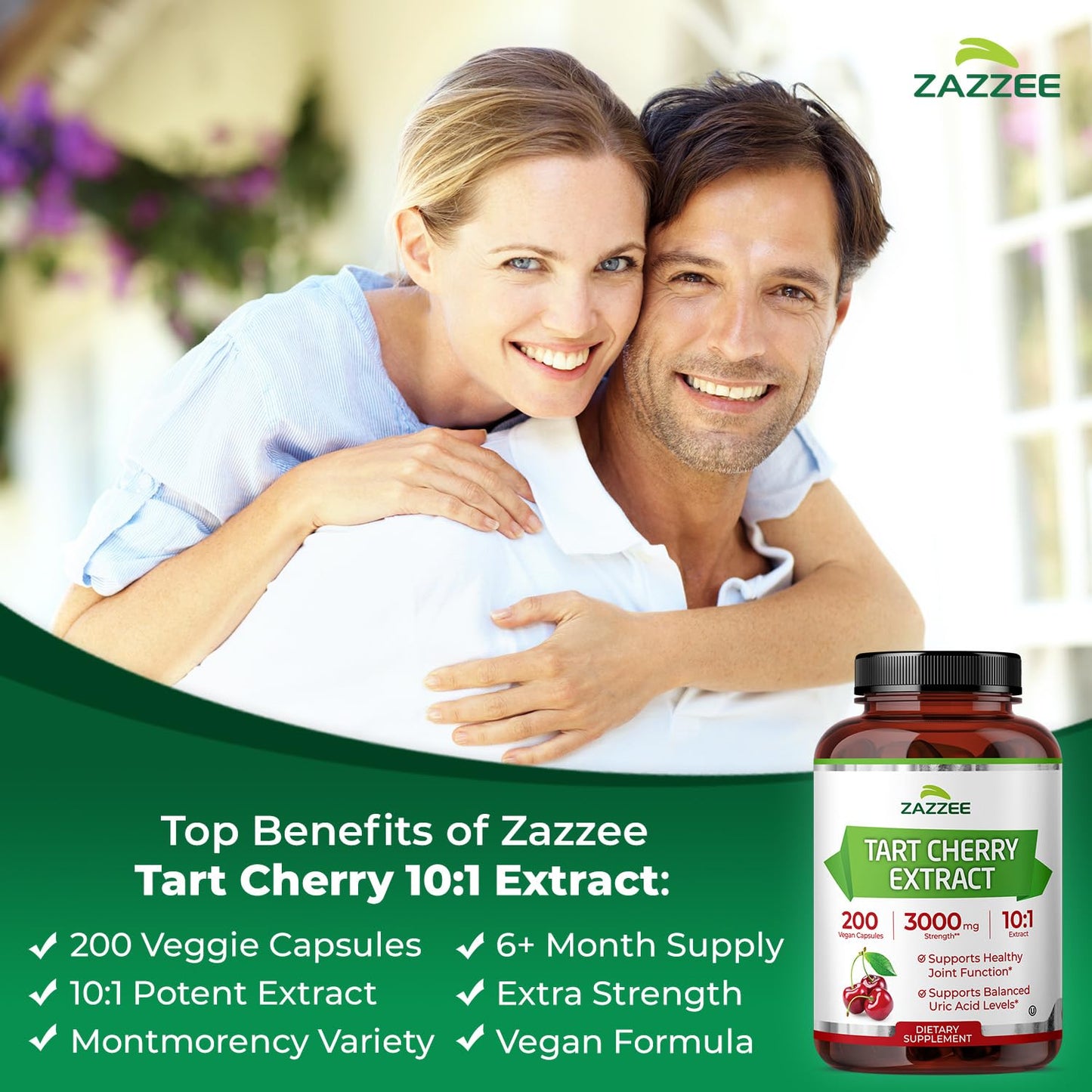 Zazzee Tart Cherry 10:1 Extract, 200 Vegan Capsules, 6+ Month Supply, Montmorency Cherry, Certified Kosher, Joint & Uric Acid Support, Antioxidant Support Formula, Non-GMO, Made in the USA