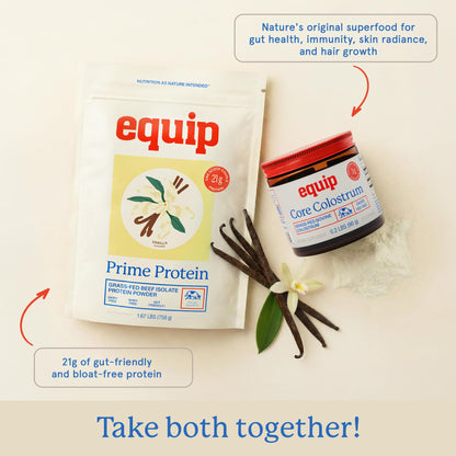 Equip Prime Chocolate Protein Powder - Gut-Friendly, No Sugar Protein Shake Powder with Grass-Fed Beef & Natural Collagen - Rich & Creamy Mix - 21g Per Serving - Whey & Dairy-Free (30 Scoops)