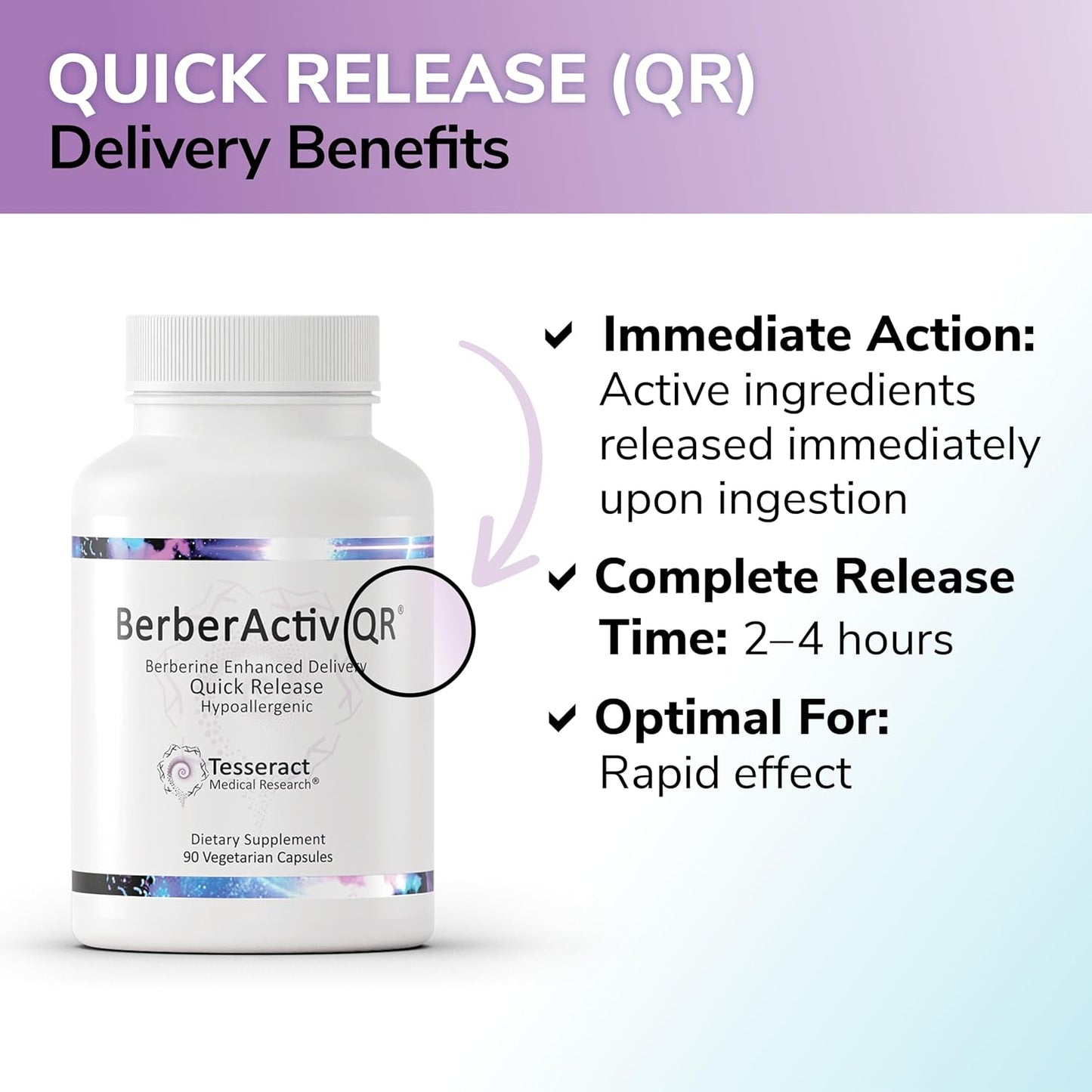 Tesseract Medical Research BerberActiv-QR Berberine Immune Support Supplement, Supports Liver Health, Hypoallergenic, 350mg, 90 Vegetarian Capsules