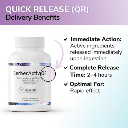Tesseract Medical Research BerberActiv-QR Berberine Immune Support Supplement, Supports Liver Health, Hypoallergenic, 350mg, 90 Vegetarian Capsules