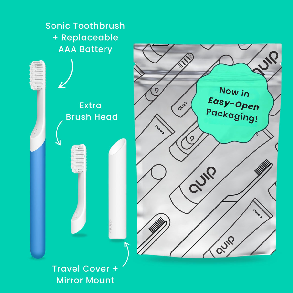 Quip Sonic Electric Toothbrush for Adults, Extra Brush Head, Marine Blue