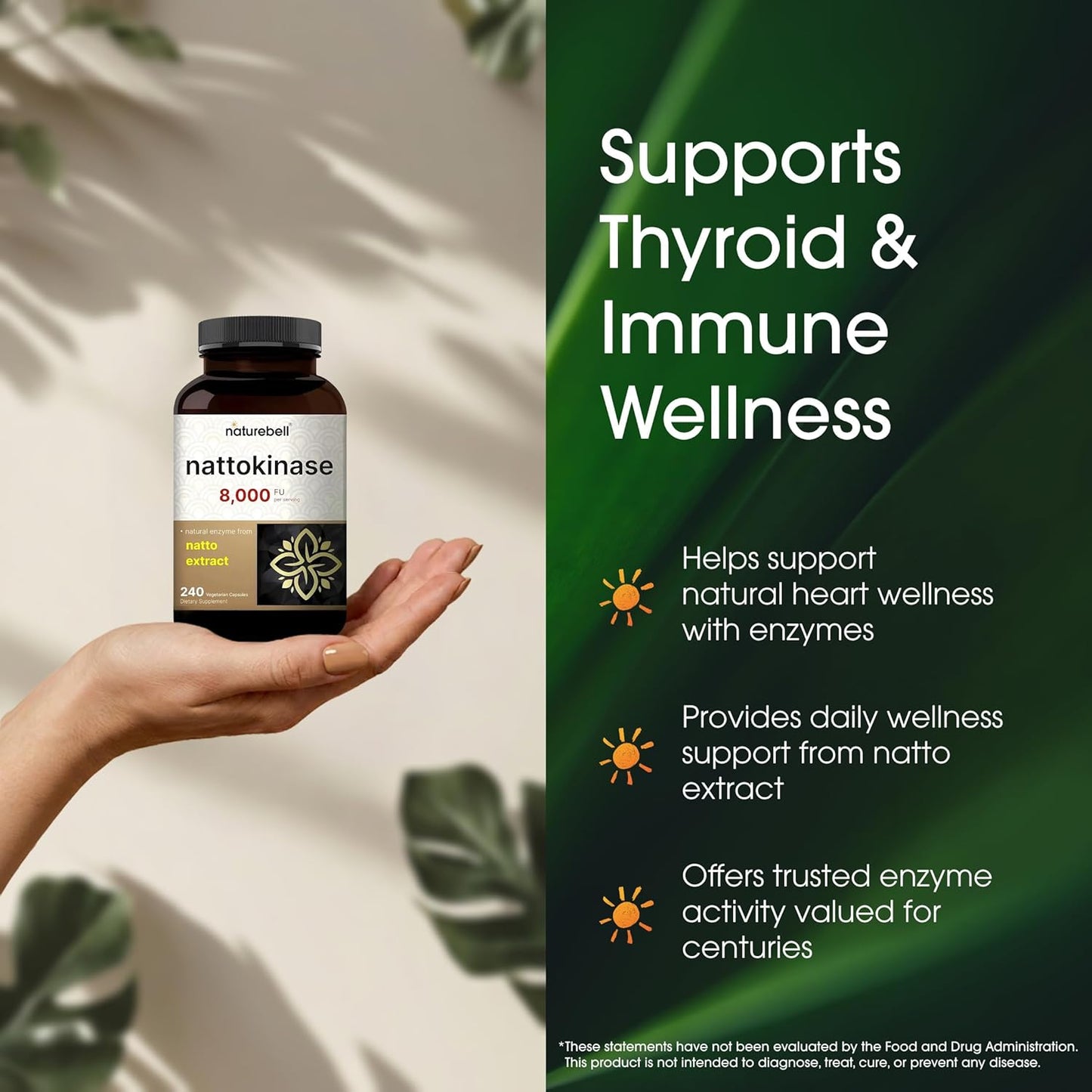 NatureBell Nattokinase - 240 Capsules - 8,000 FU Max Strength from Fermented Natto Extract - for Heart Health, Healthy Circulation & Daily Wellness Support*