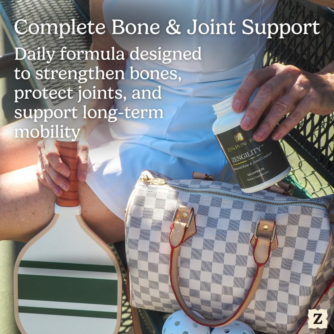 Zen Principle Zengility™ Joint Support & Bone Strength Supplement – Fast-Acting Relief with MSM, Plant Calcium, Vitamin K2 & D3. Shellfish-Free Vegan Formula for Mobility & Comfort. 240 Capsules