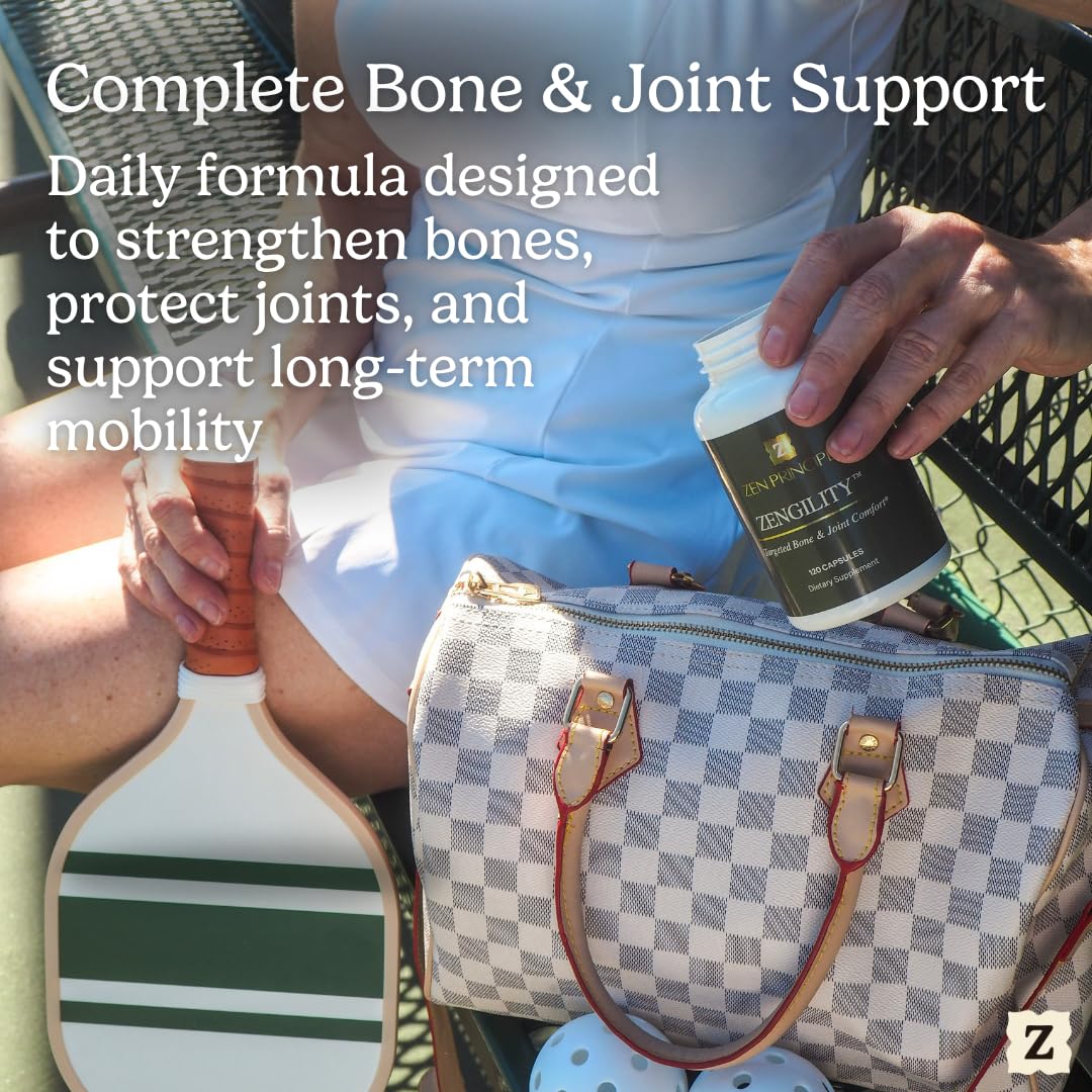 Zen Principle Zengility™ Joint Support & Bone Strength Supplement – Fast-Acting Relief with MSM, Plant Calcium, Vitamin K2 & D3. Shellfish-Free Vegan Formula for Mobility & Comfort. 240 Capsules