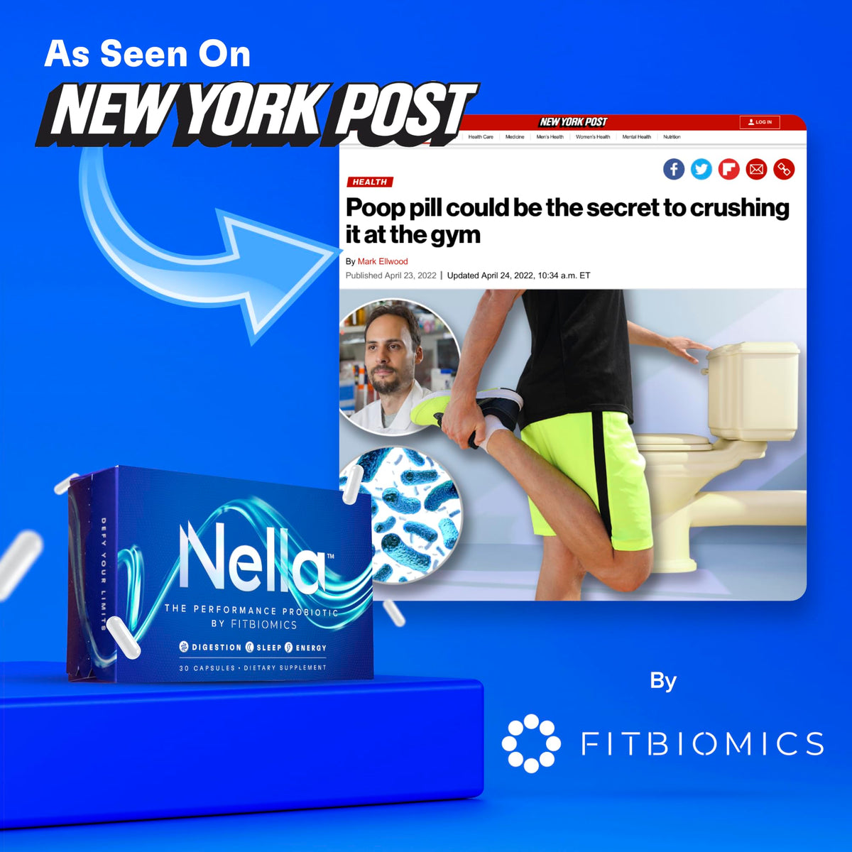 FITBIOMICS Nella Gut Health Supplements for Women & Men (30 Capsules)