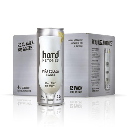 Hard Ketones Pina Colada Seltzer | Alcohol Alternative with 4% Ketohol | 12 Pack, 12 Oz 