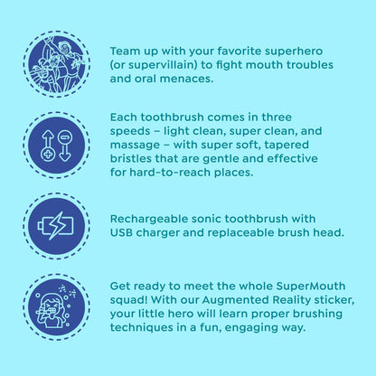 SuperMouth Sidekick Sonic Toothbrush, Rechargeable, Kids 6+, Tooth Keri