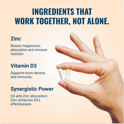 Live Conscious Magwell Magnesium Zinc & Vitamin D3 - Magnesium Glycinate, Malate, & Citrate - Triple Supplement for Women & Men - for Sleep, Bone, Heart, Immune Support - 120 Caps