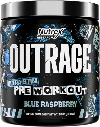 Outrage Ultra HIGH STIM Pre-Workout Powder for Men | 400mg Caffeine, L-Citrulline, Beta-Alanine, Creatine | Extreme Energy, Focus, Strength & Endurance (30 Servings, Strawberry Watermelon)