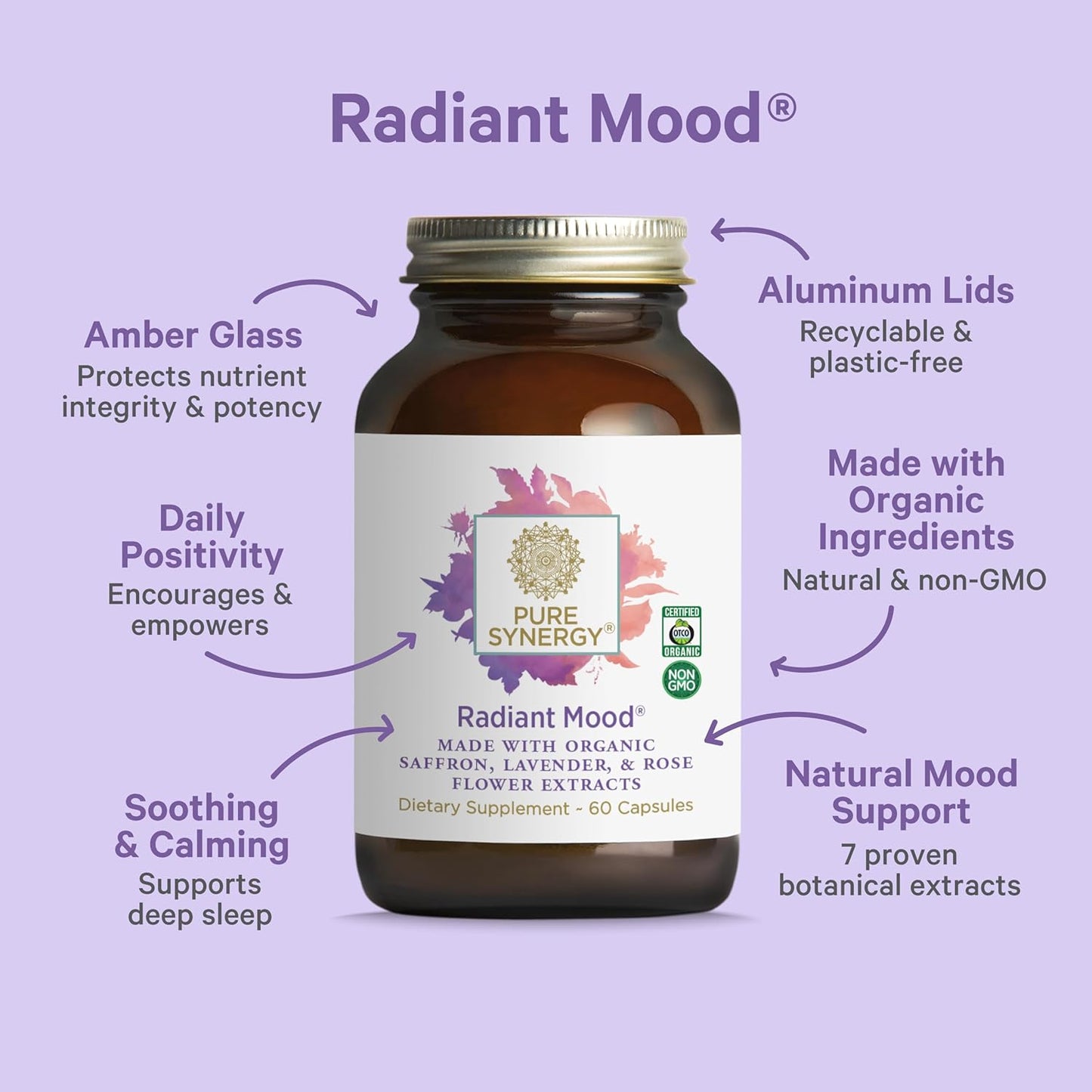 PURE SYNERGY Mood and Adrenal Support Bundle | Mood Support Supplement with Organic Saffron Extract | USDA Organic Vitamin C | Vitamin B Complex Made with Whole Foods | Non-GMO and Vegan