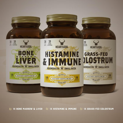 Immune Support Stack – Includes Histamine & Immune Supplement, Bone Marrow & Liver, Grass-Fed Colostrum for Digestive Health, Gut Balance, and Overall Wellness