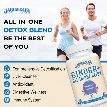 Jagielolia All-in-One Detox Binder Supplement 1500 MG - High Bioavailability, Liver Gut Detox Cleanse with Activated Charcoal, Zeolite & Bentonite Clay for Toxins, Liver, Digestive, 90 Vegan Capsules