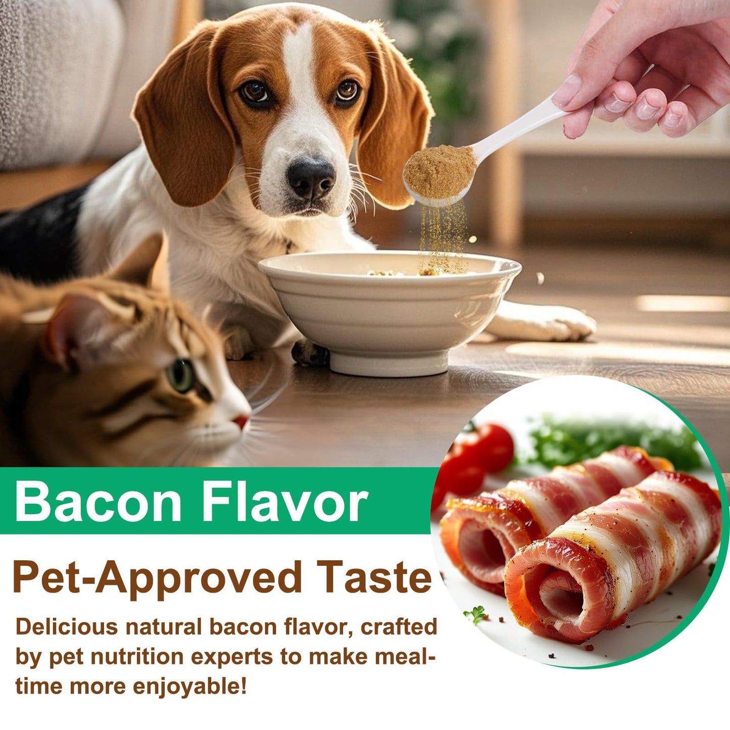 Mushroom Supplement Powder for Dogs & Cats, 11 Beneficial Mushroom Complex for Immune Support, Cellular Protection, Heart & Brain Health Lion's Mane, Reishi & Turkey Tail, Bacon Flavor - 120g