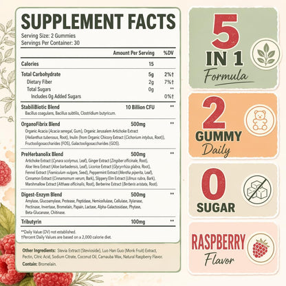 Probiotic Gummies, Probiotics for Gut Health, 0 Sugar - 60 Counts