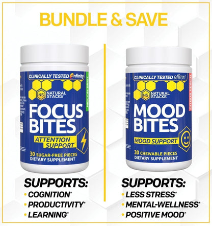 NATURAL STACKS Mood Bites + Sleep Magnesium Gummies Bundle - Mood & Sleep Support* - 60 Chewables