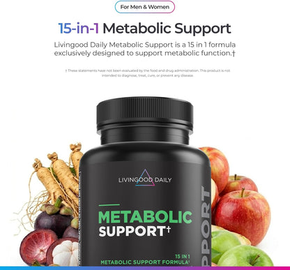 Livingood Daily Metabolism Booster for Women & Men, Metabolic Support (120 Vegetarian Capsules) - Metabolism Boost Supplement Supports Digestive & Heart Health - Non-GMO, Gluten-Free, & Vegan