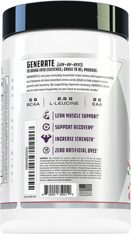 Cutler Nutrition Generate Sour Rainbow Candy BCAA EAA Powder, 30 Servings | 12.95 oz | 5g BCAAs and 2g EAAs per serving for post-workout recovery, hydration, lean muscle support and protein synthesis