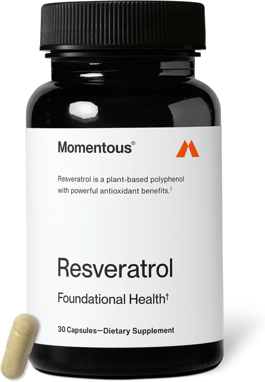 Momentous Resveratrol Supplement 450 mg - Trans-Resveratrol for Healthy Aging, Brain, & Heart Support - NSF Certified for Sport - GMO- & Gluten-Free - 30 Servings