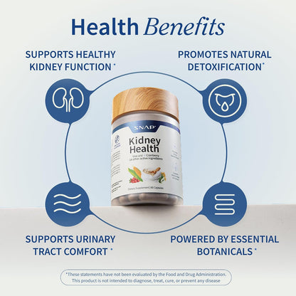 Snap Supplements Kidney Health Support Supplement for Women & Men, 60 Count | Organic Cranberry Extract, Grape Seed Extract, Urinary Tract Support, Non-GMO Vegan Formula