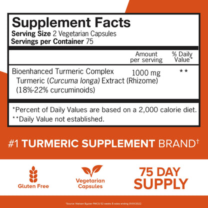 Qunol Turmeric Curcumin Supplement, Turmeric 1000mg with Ultra High Absorption