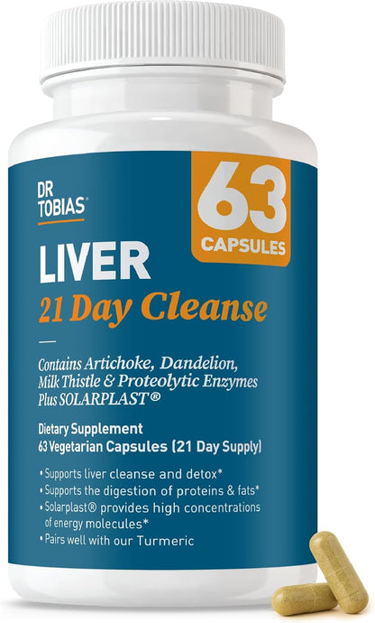 Dr. Tobias Liver 21 Day Cleanse 63 Capsules | Herbal Liver Detox Cleanse | Liver & Digestive Support | Milk Thistle + Dandelion + Artichoke | SOLARPLAST + Enzymes | 21-Day Program