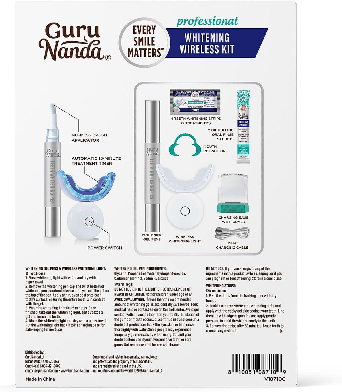 GuruNanda Teeth Whitening Kit, Up to 10 Shades Whitening, 40 Treatments