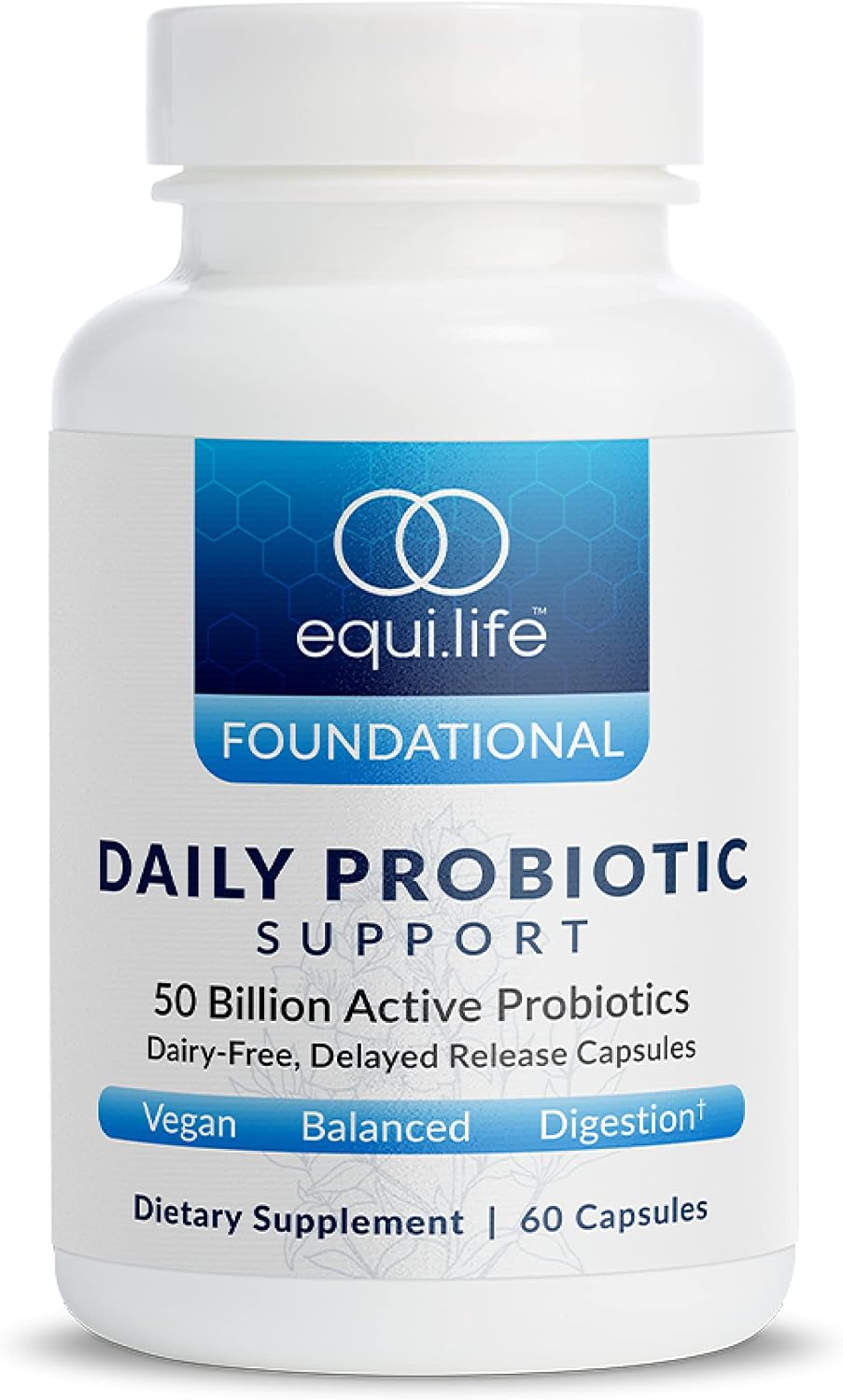 Equilife Daily Probiotic Support, 50 Billion CFU, Non GMO, 60 Capsules | 8 Probiotic Strains | Supports Digestive Health, Lactose Tolerance & Helps Reduce Bloating | Dairy, Soy & Gluten Free